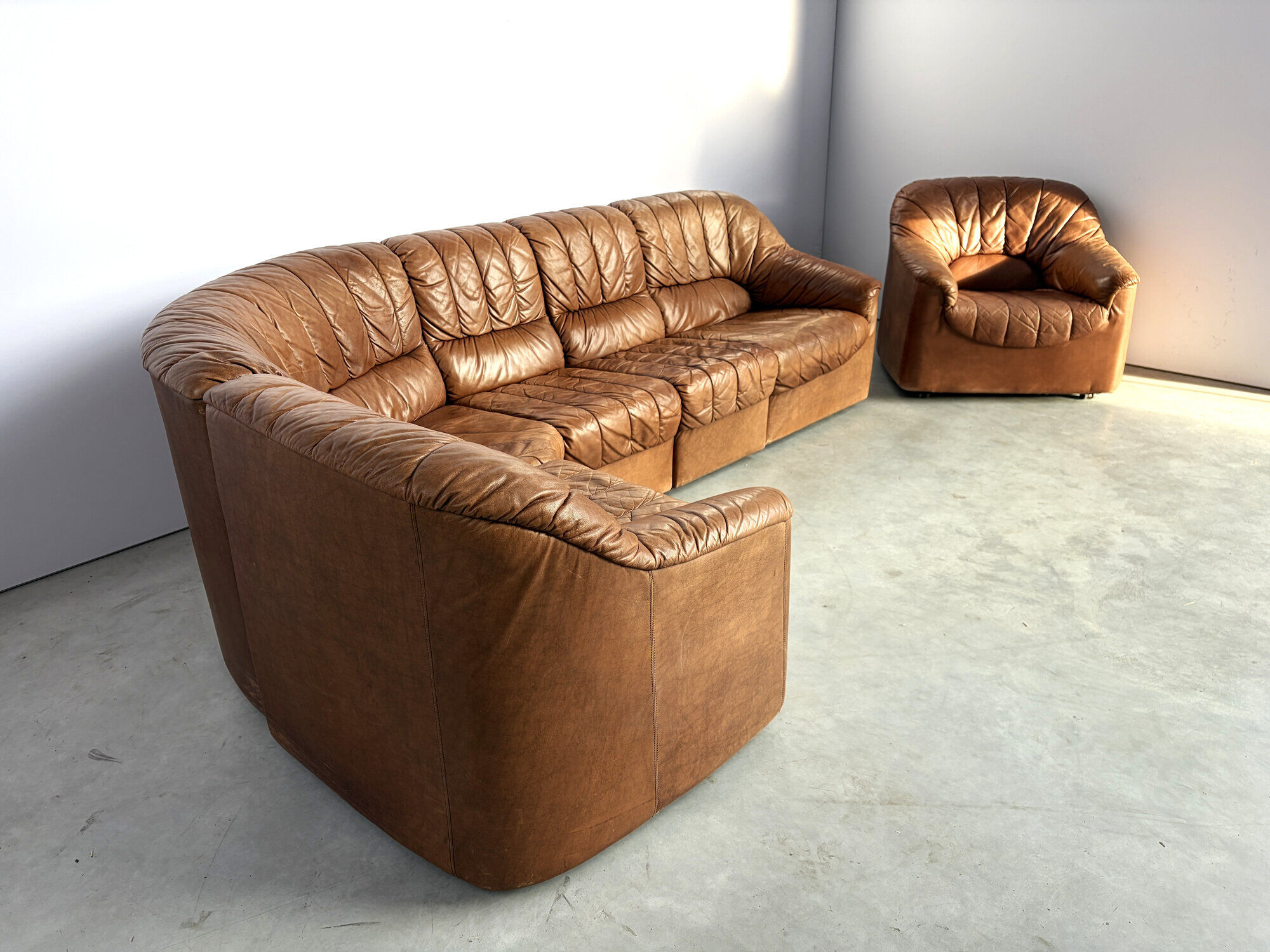 Vintage brown leather modular sofa by, 1970s