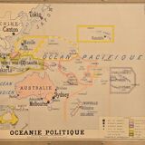 Old geography map school map Oceania political and physical co