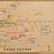 Ancienne carte de géographie carte d'école Océanie politique et physique co
