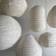 Hanging lamp in rattan and round japanese natural linen d:50
