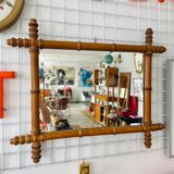 Wood mirror carved bamboo style