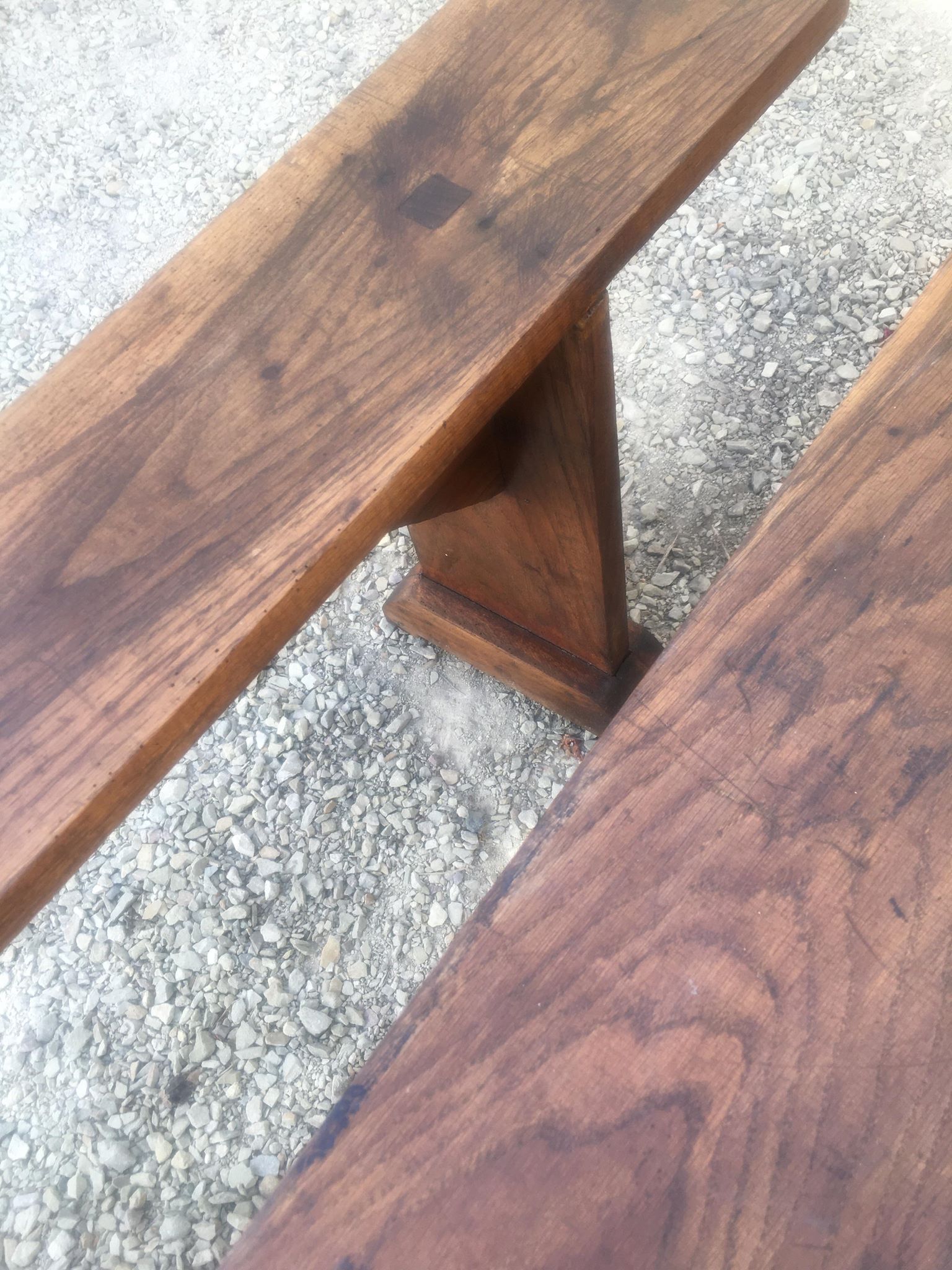 Pair of farm benches in rustic oak