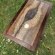 Table basse brutaliste en bois et céramique signée Jean d'Asti Vallauris, années 60-70