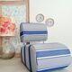 Curved armchair with blue and white stripes