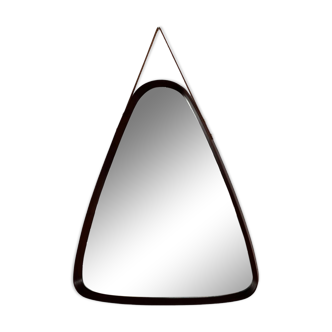 Italian Wall Mirror in Wood with Leather Strap, 1960s