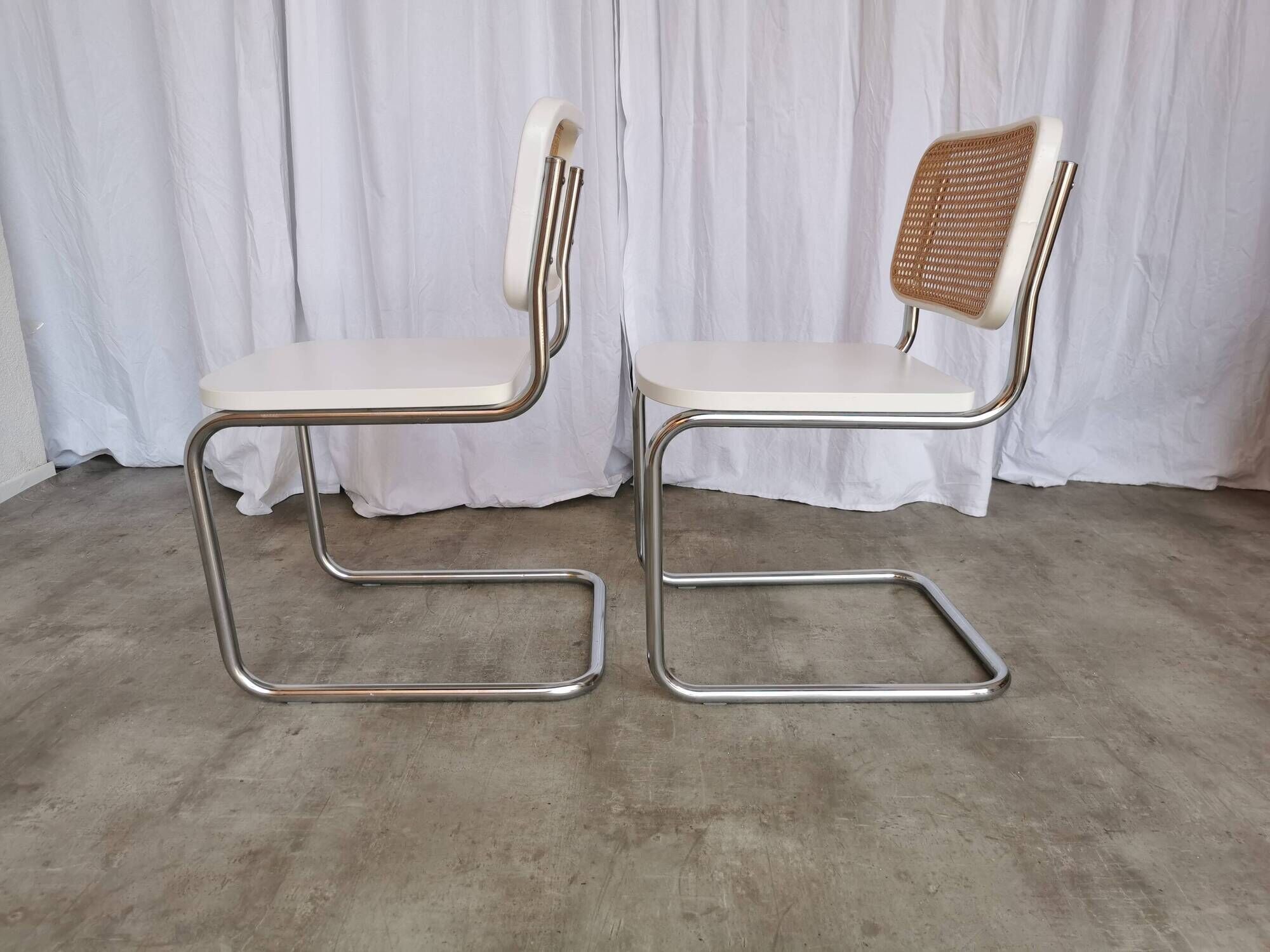 Set of 2 Vintage Cesca Chairs: Marcel Breuer Chrome & Cane, 1970s Mid-Centu