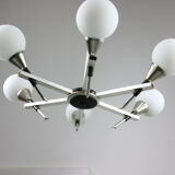 Italian Space-age Aluminum and Opaline Glass Chandelier