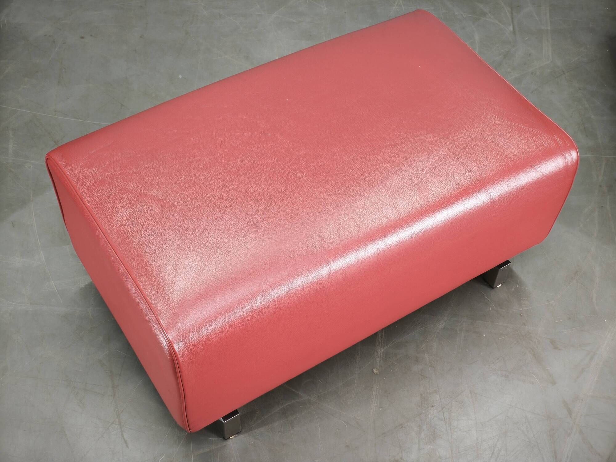 Wittmann Oversized Red Leather Lounge Armchairs and Ottoman, Austria