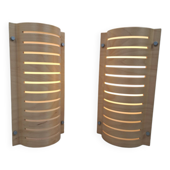 Pair of vintage 90s Strimma bent wood wall lights from Ikea