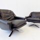 ESA model 802 pair of black leather lounge chairs by Werner Langenfeld
