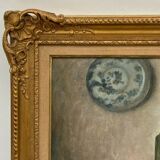 J poisat oil on canvas still life with fruits composition stucco frame