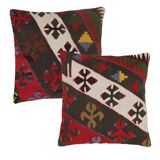A Pair of Atique Turkish Flatweabe Kilim Cushion Cover, Geometric Pillow