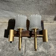 Old pair of wall sconces by Maison Lunel in brass and glass.