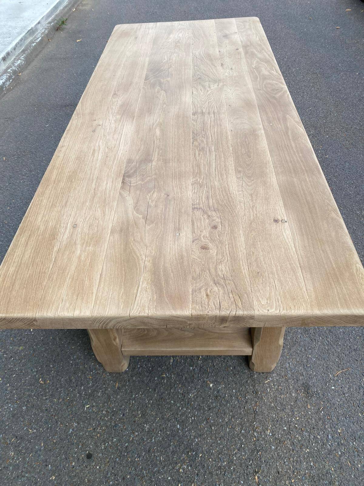 Farmhouse dining table stripped in solid raw oak 1930 - 216cm