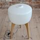 Floor Lamp, White Glass Lampshade, Wooden Base, Space Age, Midcentury
