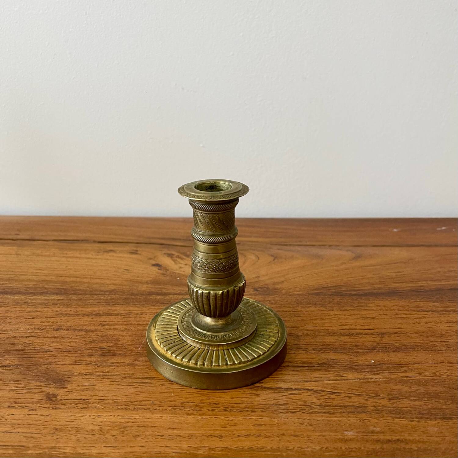 Engraved brass candle holder