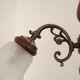 French Mid-Century 3-Light Wood and Bronzed Metal Chandelier with Glass Shades