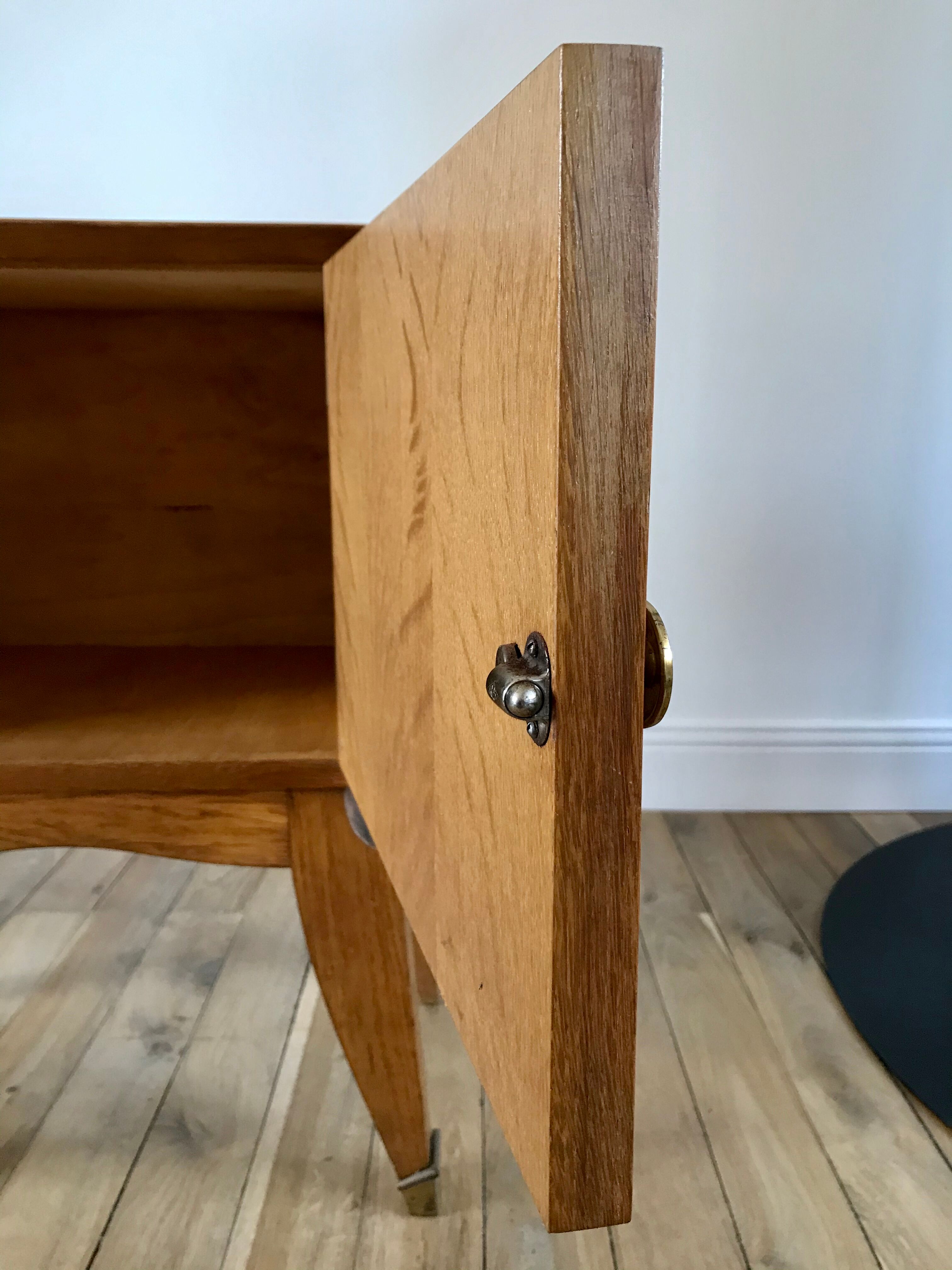 Bedside table in oak and brass 50s