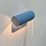 Light blue perforated metal suspension by Abo Randers, Danish postmodern, 1980s.