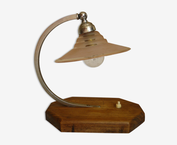 Lampe de table ou de bureau art déco socle bois | Selency