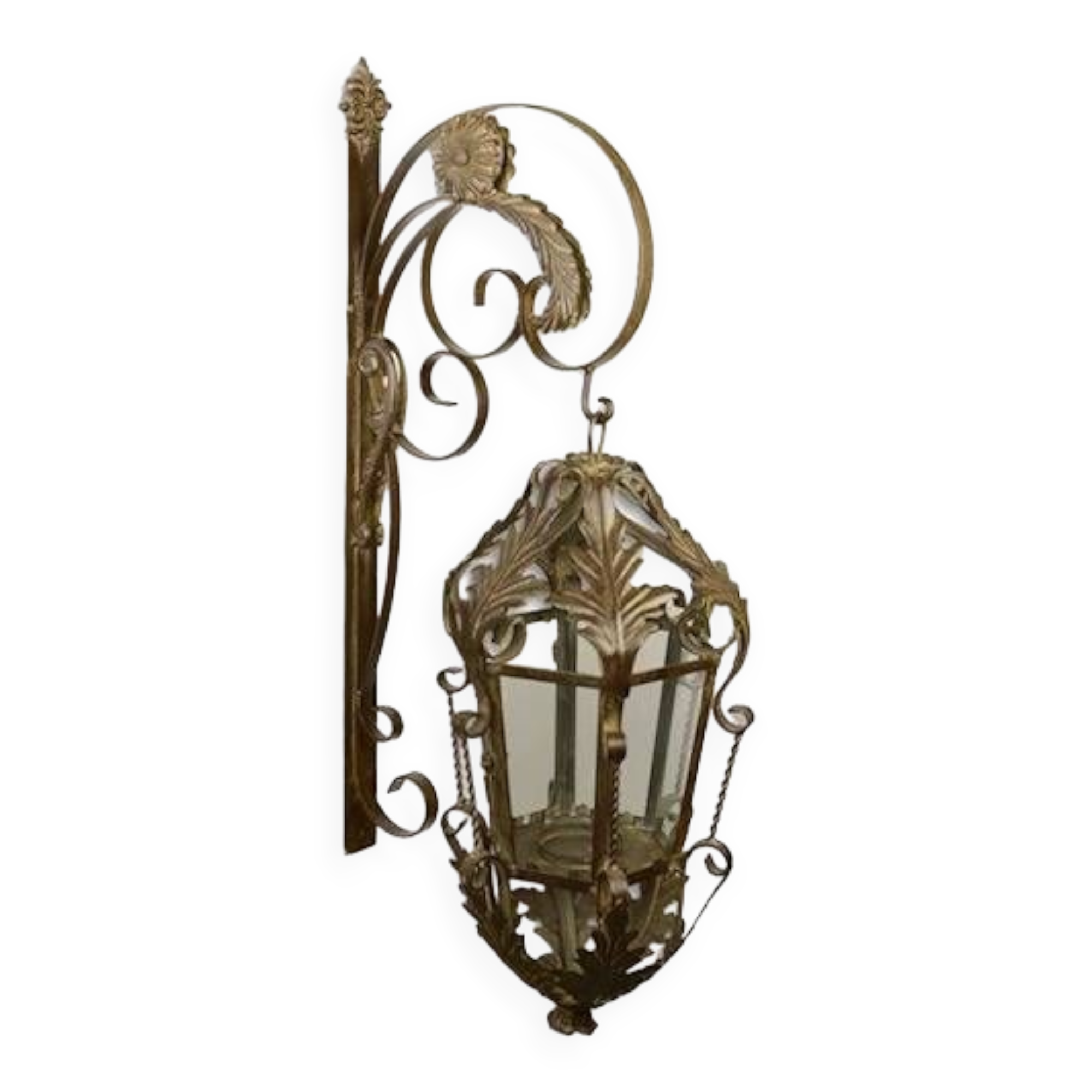 Patinated iron wall lantern