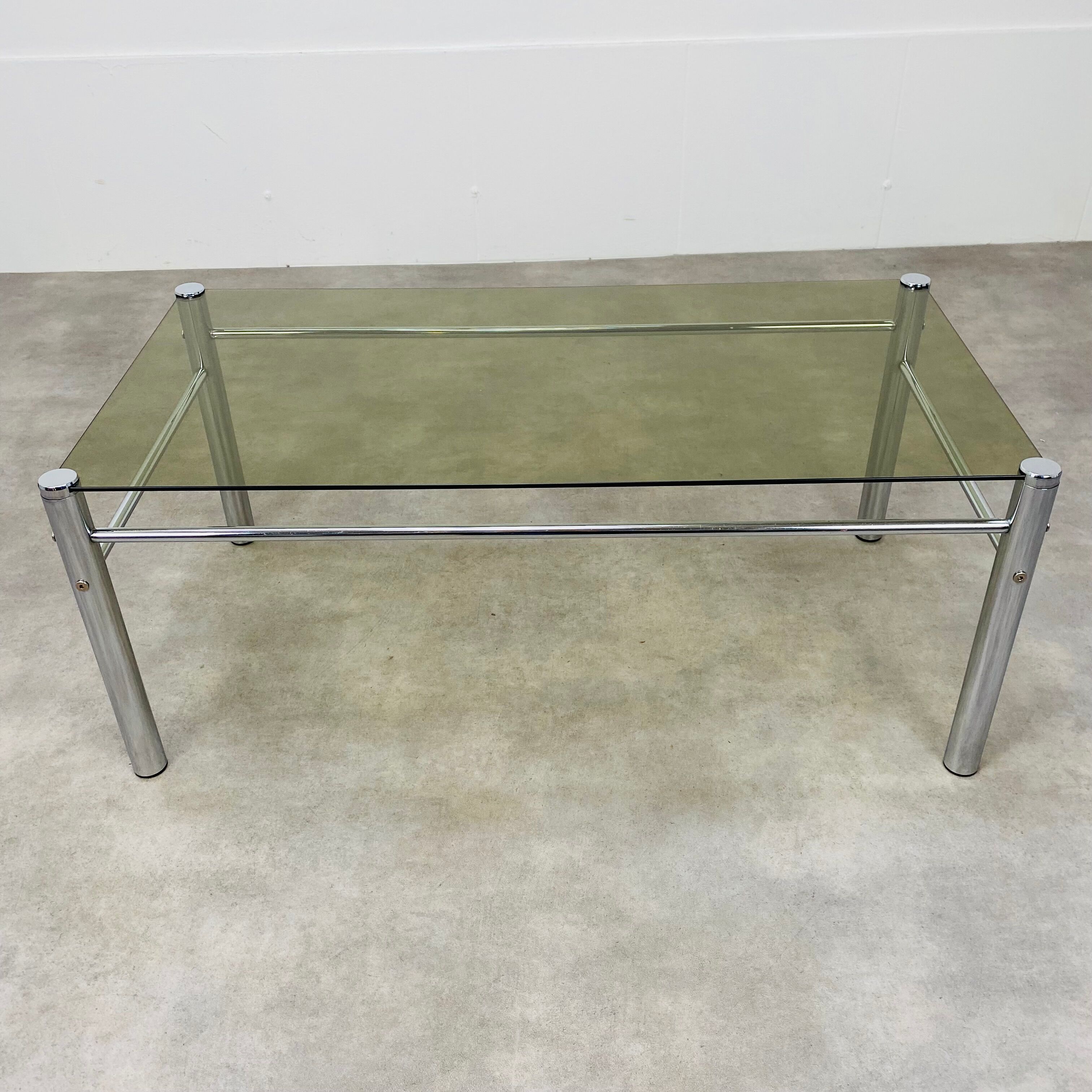 Coffee table chrome and smoked glass 70s