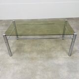 Coffee table chrome and smoked glass 70s