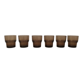 Set of 6 smoked brown glass water glasses Vereco 70'S Vintage