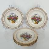 5 Assiettes à Dessert en Porcelaine de Limoges Nœud, Fleurs et Panier