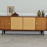 4-door sideboard in light beige and German wood from the 60s