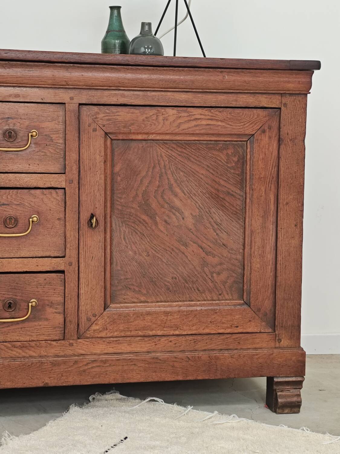 Antique solid wood workbench, dough cabinet from the 18th century.