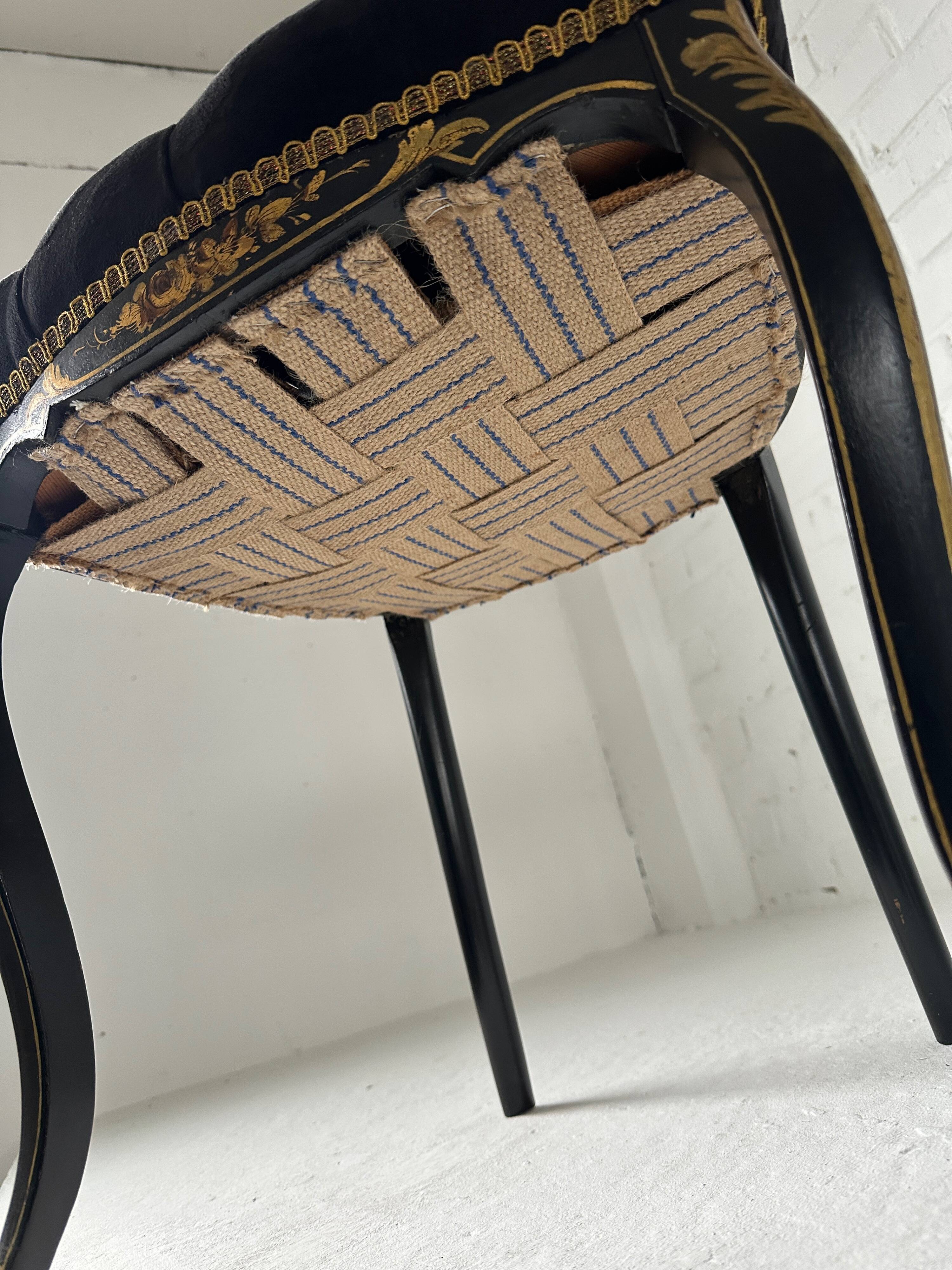 Napoleon III chair in burgundy black lacquered wood 19th century