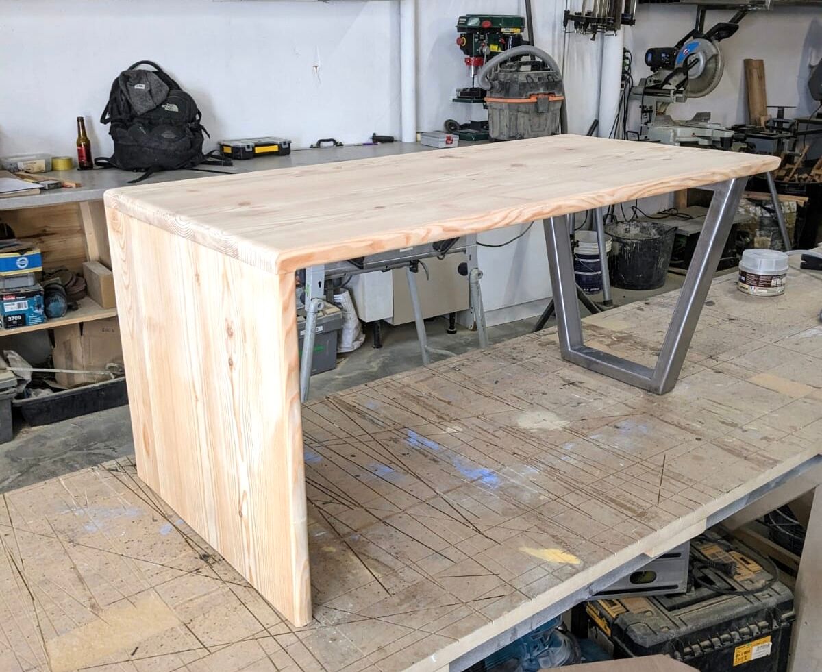 Larch coffee table and steel base
