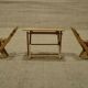 Old miniature doll table furniture and 2 folding garden furniture chairs