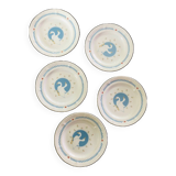 Set of 5 vintage dessert plates retro earthenware geese patterns stoneware moonlight