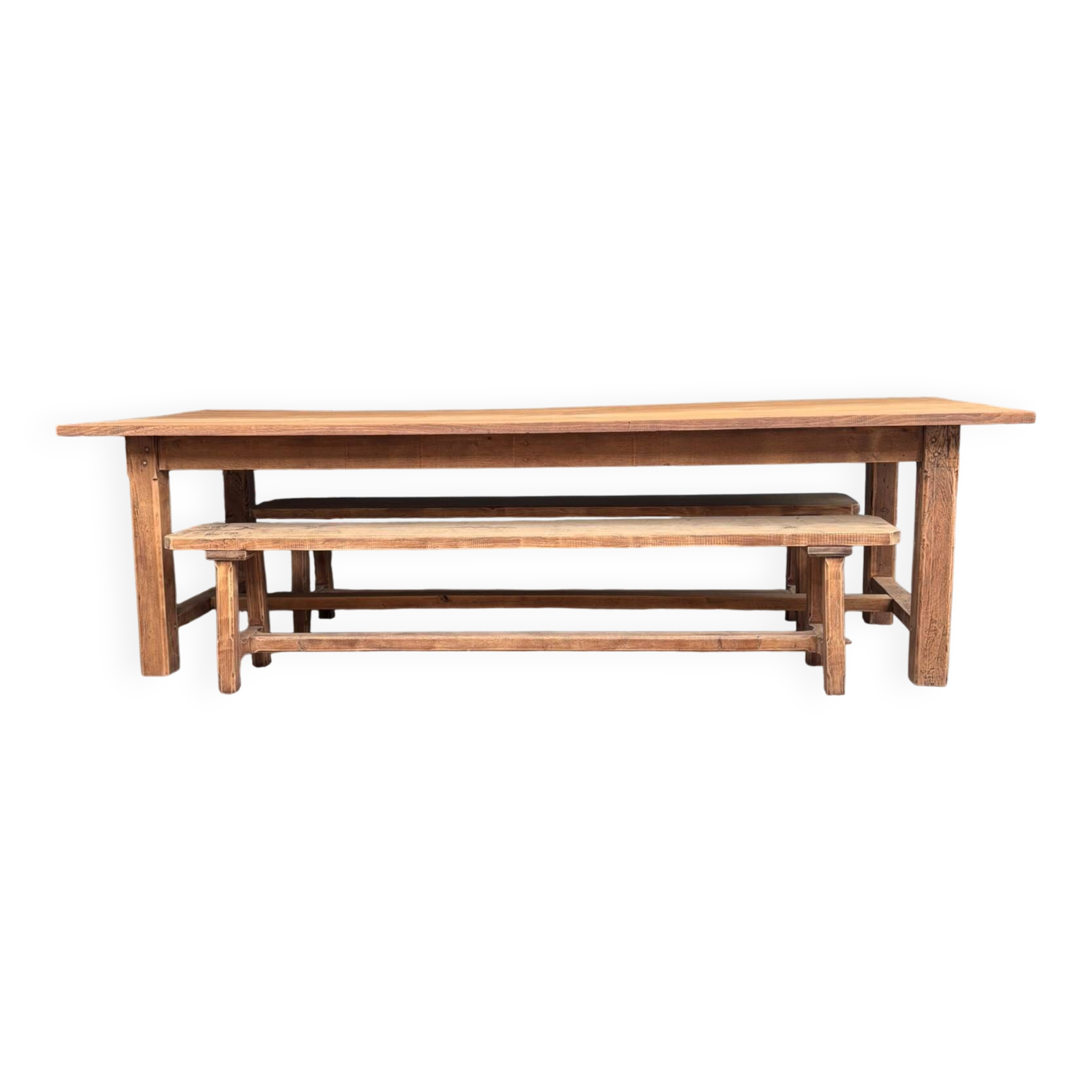 Grande table de ferme avec 2 bancs