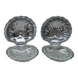 Pair of vintage shell-shaped butter dishes – stainless steel and glass
