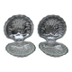 Pair of vintage shell-shaped butter dishes – stainless steel and glass