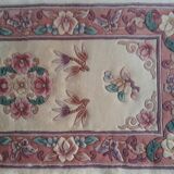 Vintage Chinese rug 120 x 60 cm with reliefs, Beijing flowers, handmade.