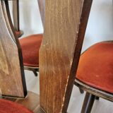 Lot of 10 Vintage Tyrolean Dine Chairs with Red Fabric Seat / Original Mundus Wooden Cottage