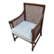 Vintage armchair in turned wood and caning, upholstered seat, 1940s.