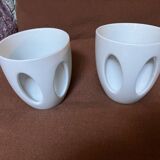 Paire mugs blancs faïence porte cuillère moderne rare