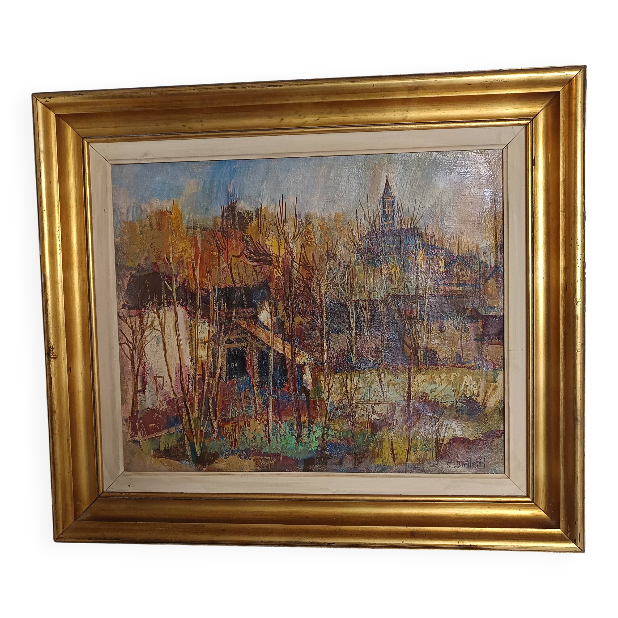 oil on canvas signed César Belotti (1914-1995) village autumn period