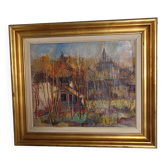 oil on canvas signed César Belotti (1914-1995) village autumn period