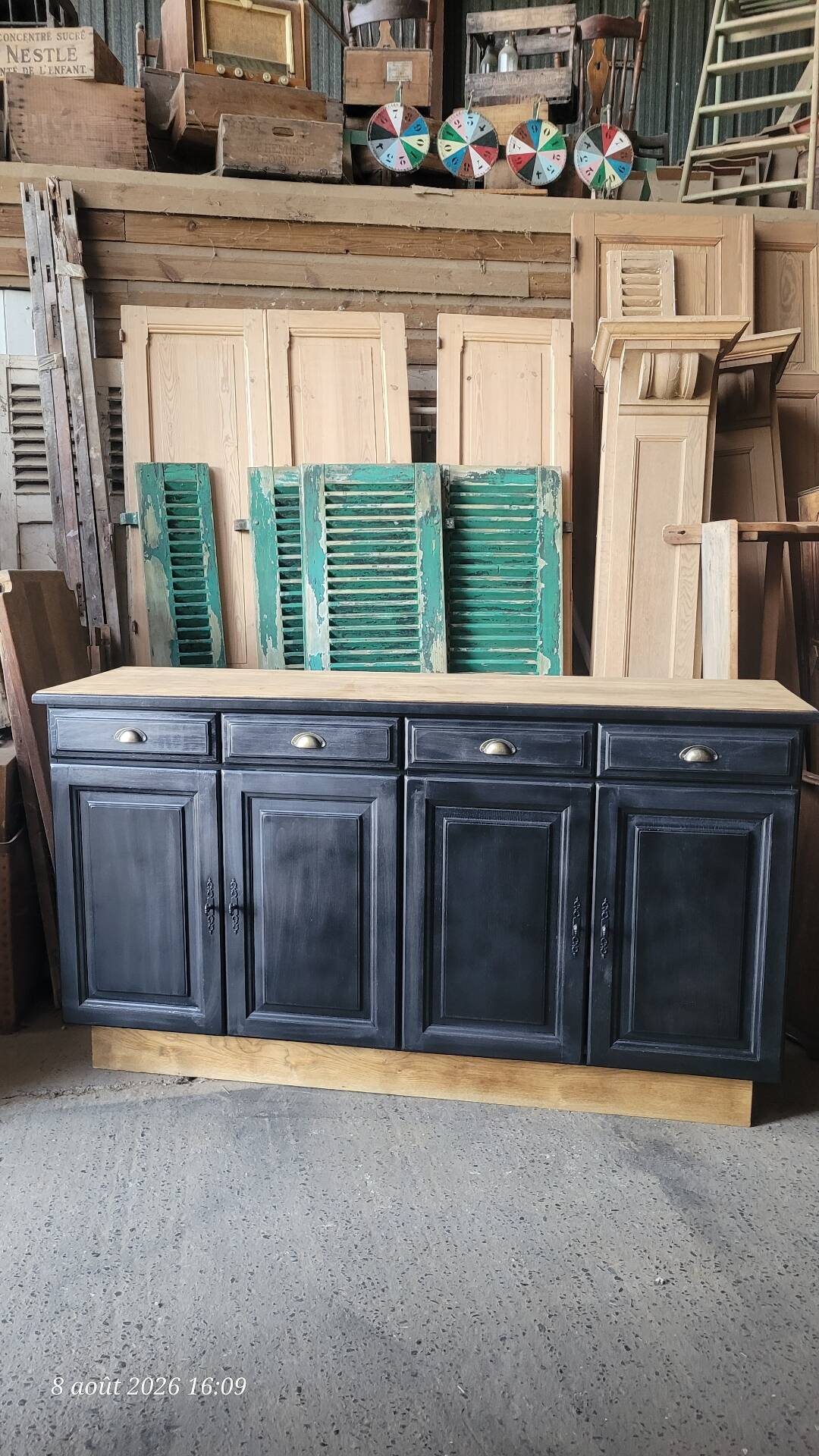 Large wooden and black sideboard
