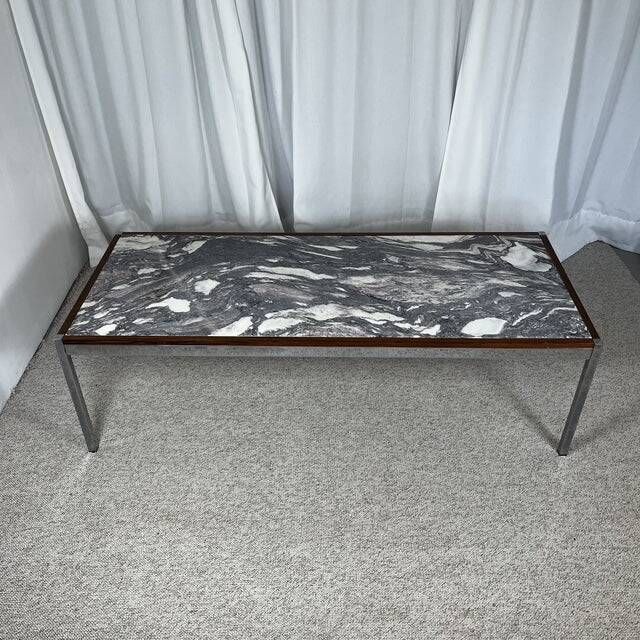 XL Midcentury modern coffee table in metal, rosewood and Arabescato marble, Italy, 1970.