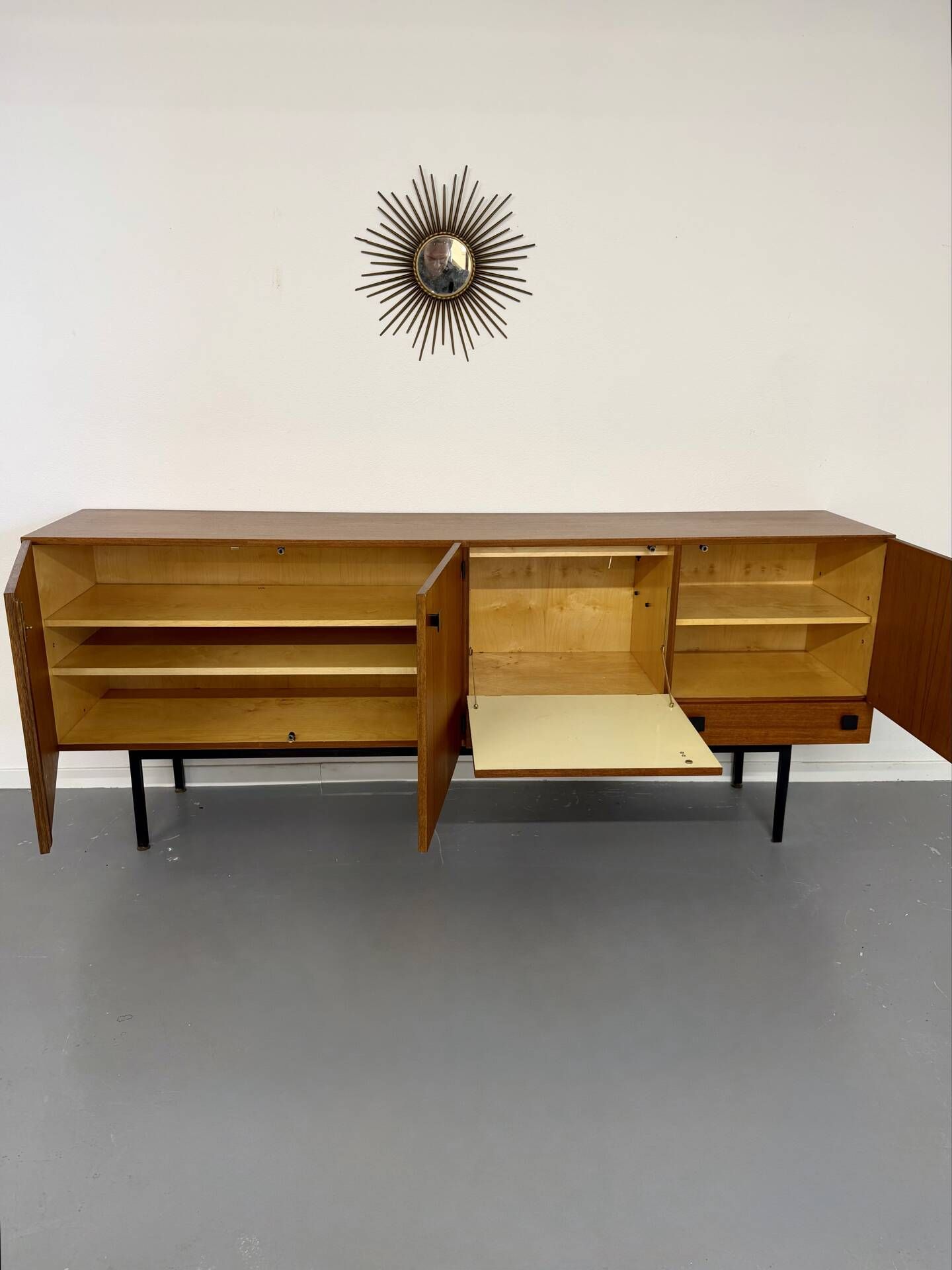 Vintage teak enfilade attributed to Gérard Guermonprez, 1960s design.