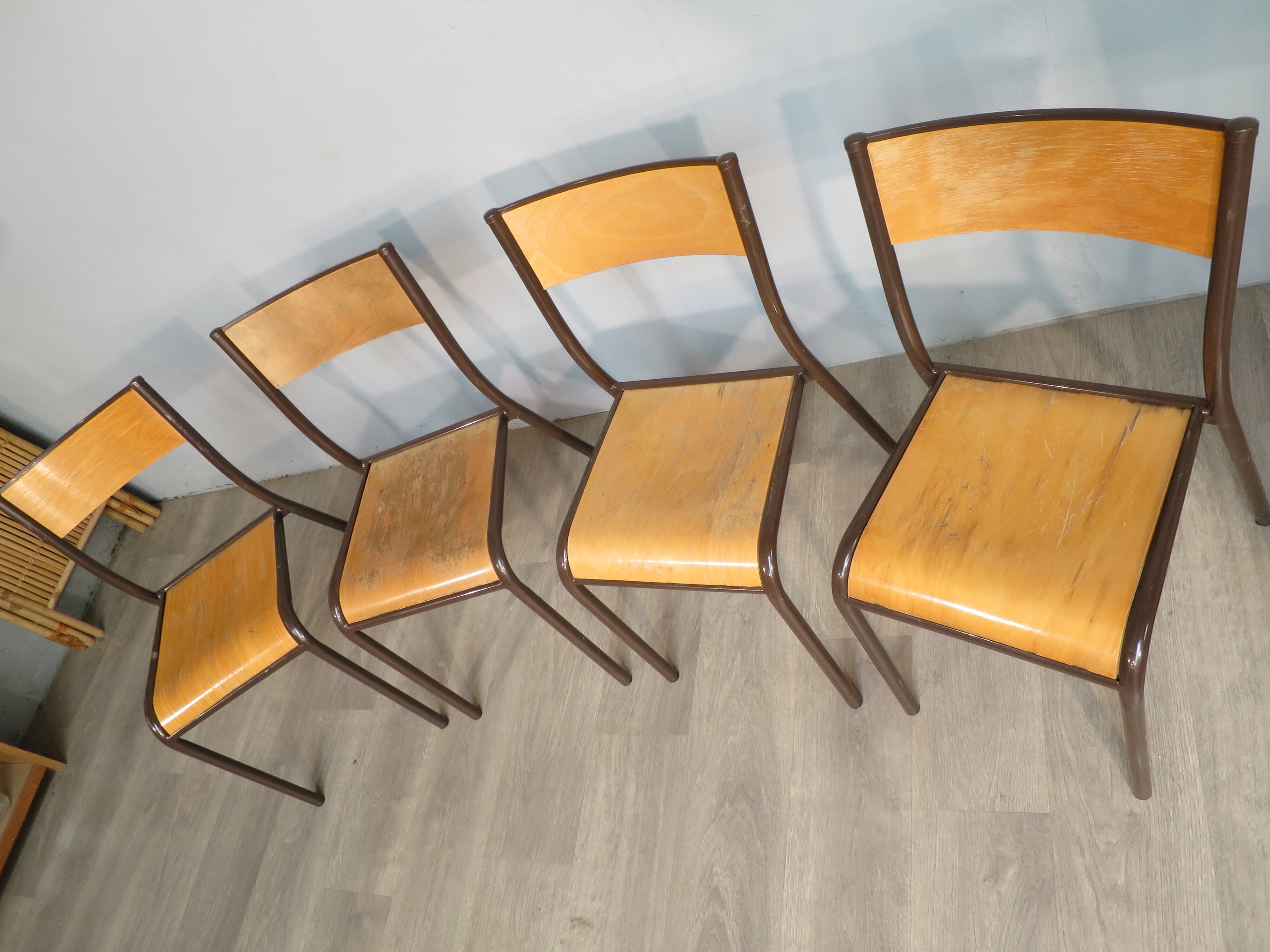 4 vintage Mullca school chairs