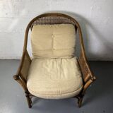 Colonial armchair in wood and canework