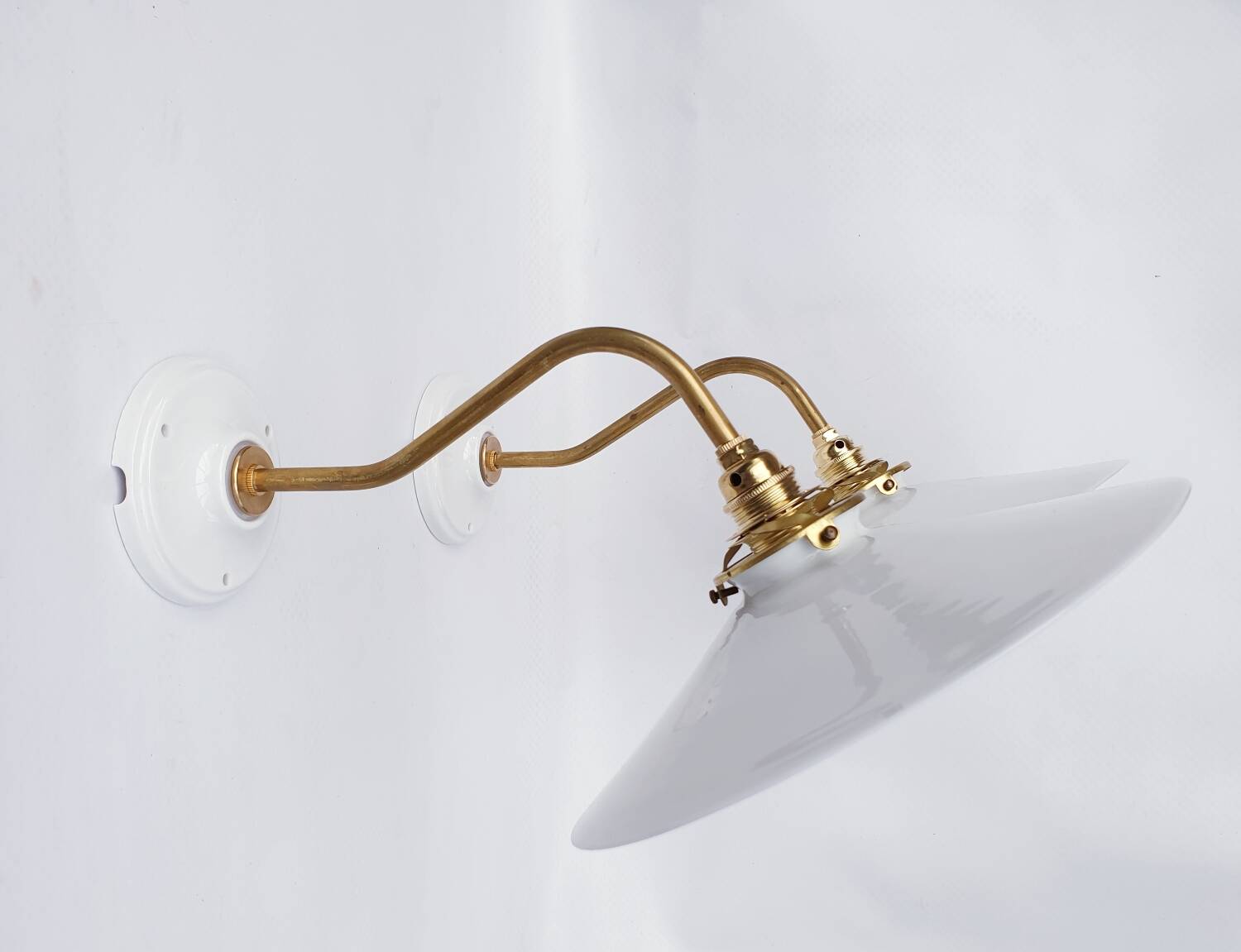 White opaline swan neck wall lights